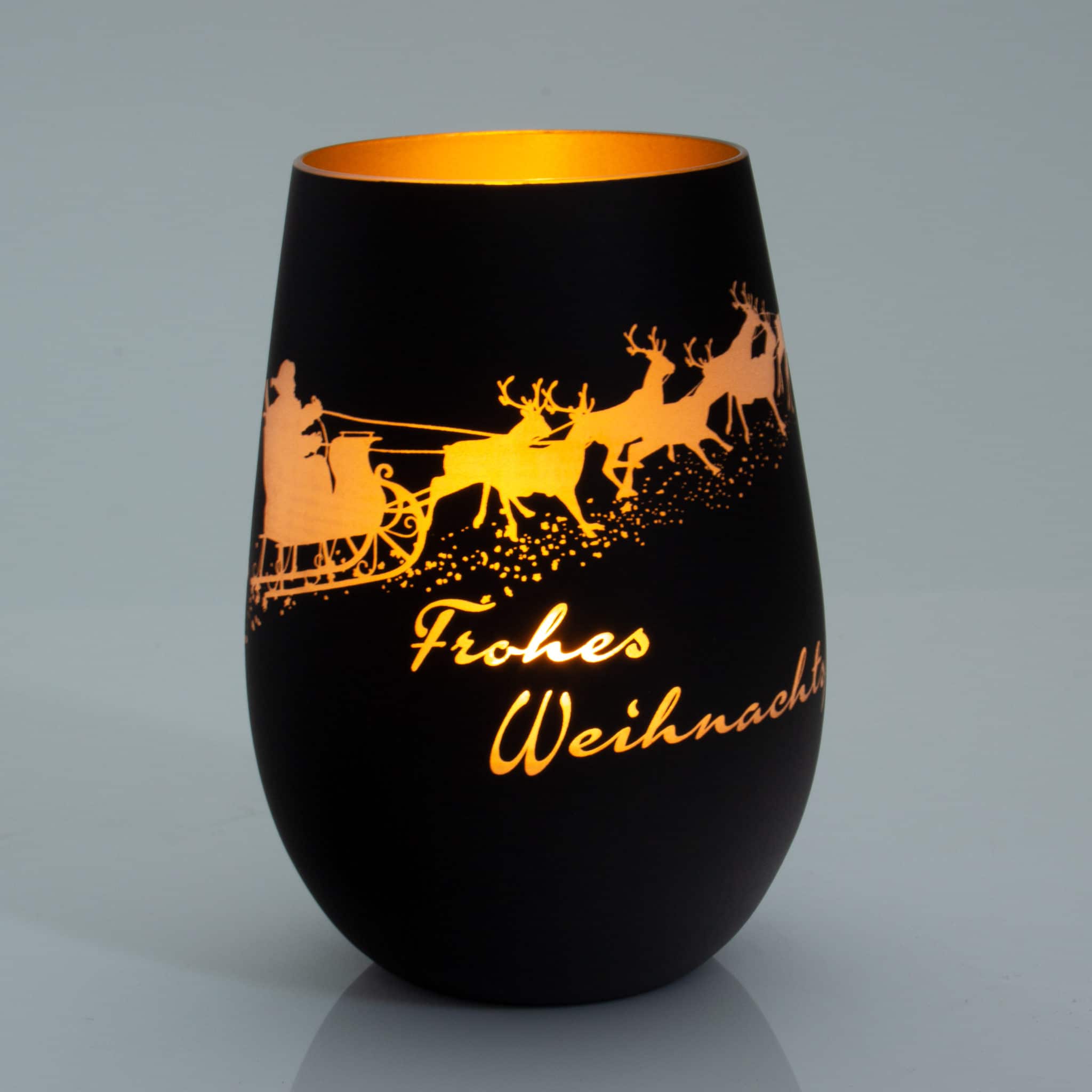 Weihnachts-Windlicht Aus Glas – 12 X 6,5 Cm, Mit Gravur „Frohe Weihnachten“, Tannenbaum & Rentier – Für Teelichter, Deko, Tisch Oder Als Geschenk